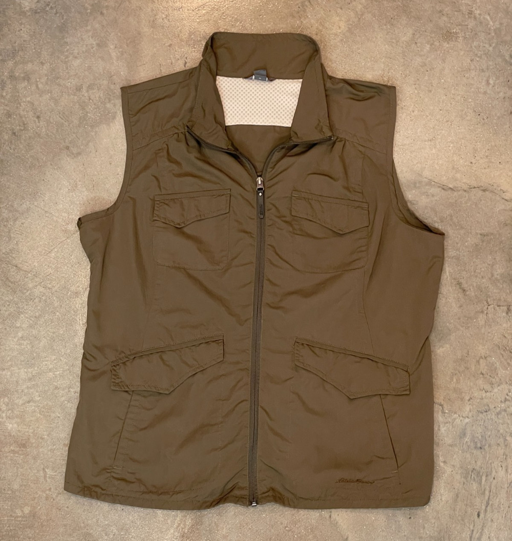 Eddie Bauer Travex Vest Womens XL Olive Cargo Utility Outdoor Hiking Fishing